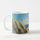 Impressionist Cliff Coast with Seagull – Ocean Art コーヒーマグカップ (左)
