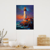 Impressionist Coastal Lighthouse Seascape Painting ポスター (キッチン)