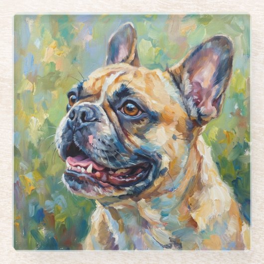 Impressionist French Bulldog Art Coaster ガラスコースター (正面)