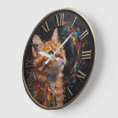 Impressionist Orange Tabby Cat Colorful ラージ壁時計 (傾斜)