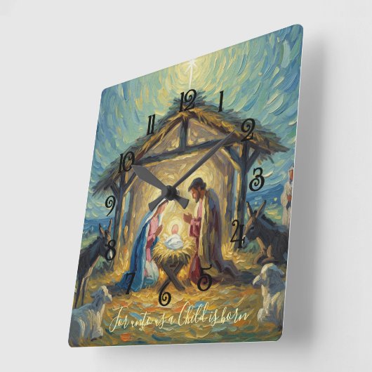 Impressionist Painting Nativity Scene スクエア壁時計 (傾斜)