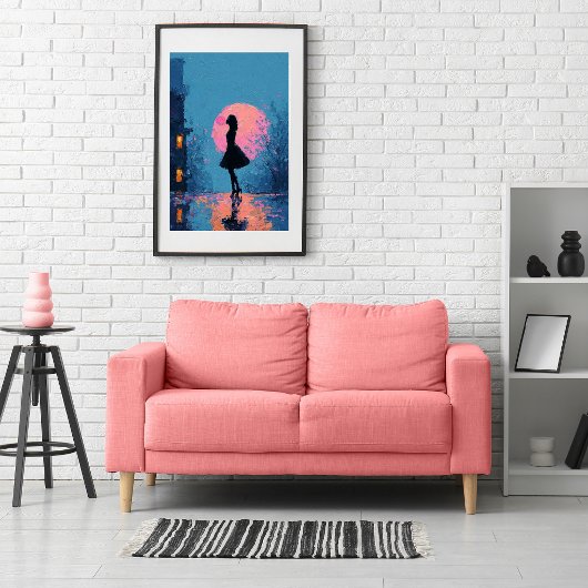 Impressionist Pink Moon Woman Bubble Gum Bubble ポスター