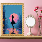 Impressionist Pink Moon Woman Bubble Gum Bubble ポスター