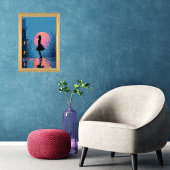 Impressionist Pink Moon Woman Bubble Gum Bubble ポスター