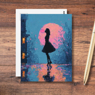 Impressionist Pink Moon Woman Bubble Gum Bubble ポストカード