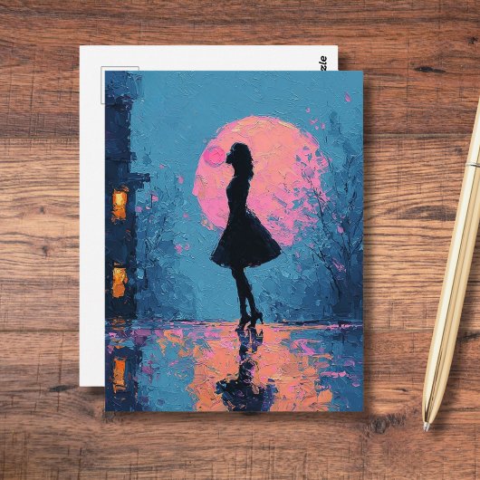 Impressionist Pink Moon Woman Bubble Gum Bubble ポストカード