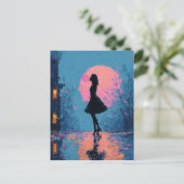 Impressionist Pink Moon Woman Bubble Gum Bubble ポストカード (スタンド正面)