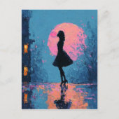 Impressionist Pink Moon Woman Bubble Gum Bubble ポストカード (正面)