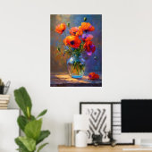 Impressionist Poppy Flowers in Glass Vase Painting ポスター (ホームオフィス)