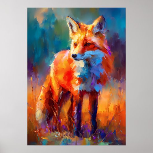Impressionist Red Fox Wildlife Painting ポスター (正面)