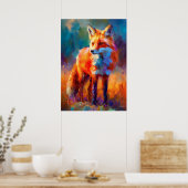 Impressionist Red Fox Wildlife Painting ポスター (キッチン)
