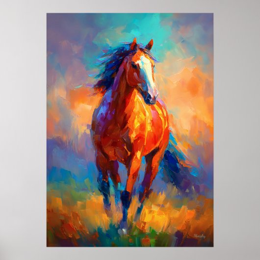 Impressionist Running Horse Colorful Animal ポスター (正面)