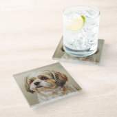 Impressionist Shih Tzu Art Coaster ガラスコースター (アングル)