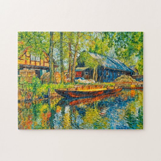 Impressionist Spreewald Farmhouse with Wooden Boat ジグソーパズル (横)