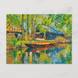Impressionist Spreewald Farmhouse with Wooden Boat ポストカード