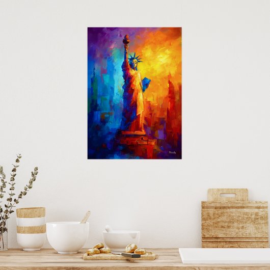 Impressionist Statue of Liberty New York Artwork ポスター (キッチン)
