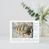 Impressionist Tall Ship at Sea Nautical Art ポストカード (スタンド正面)