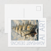 Impressionist Tall Ship at Sea Nautical Art ポストカード (正面/裏面)