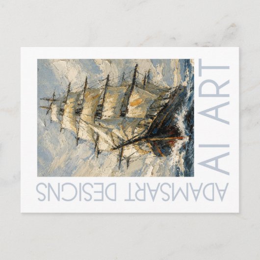 Impressionist Tall Ship at Sea Nautical Art ポストカード (正面)