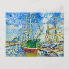 Impressionist Tall Ship in Hamburg Harbor with Ref ポストカード