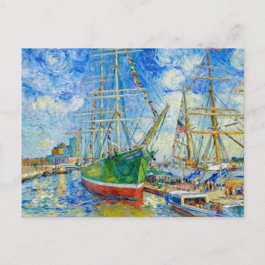 Impressionist Tall Ship in Hamburg Harbor with Ref ポストカード (正面)