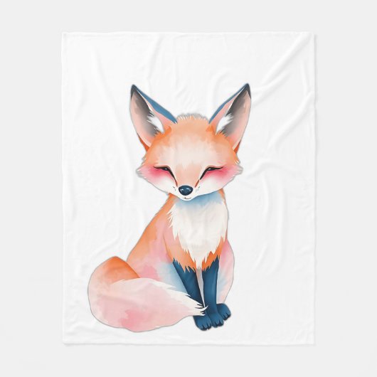 Impressionist Watercolor Fox with Mushrooms フリースブランケット (正面)