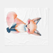 Impressionist Watercolor Fox with Mushrooms フリースブランケット (正面(横))