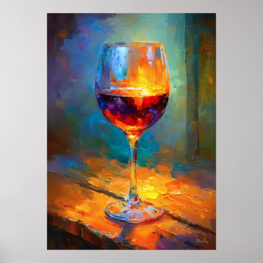 Impressionist Wine Glass Painting Wine Lover Art ポスター (正面)