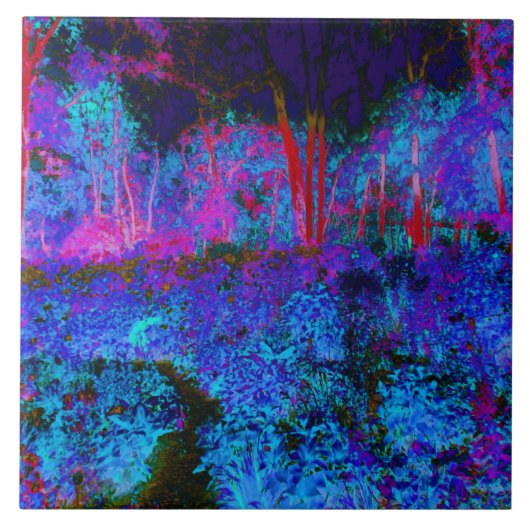 Impressionistic Dark Blue and Red Garden Landscape タイル (正面)