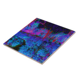 Impressionistic Dark Blue and Red Garden Landscape タイル