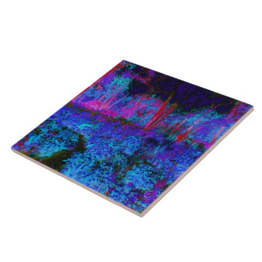 Impressionistic Dark Blue and Red Garden Landscape タイル (側面)