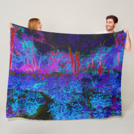 Impressionistic Dark Blue and Red Garden Landscape フリースブランケット