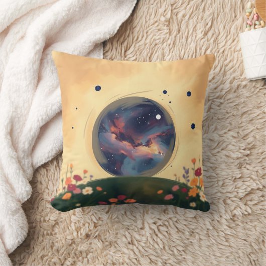 Impressionistic Galaxy with Blooming Garden クッション (ブランケット)