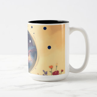 Impressionistic Galaxy with Blooming Garden ツートーンマグカップ