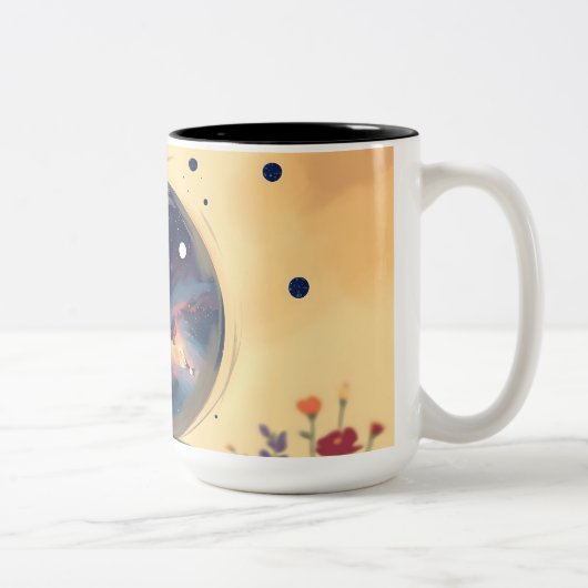 Impressionistic Galaxy with Blooming Garden ツートーンマグカップ (右)
