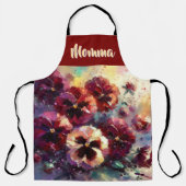 Impressionistic Maroon Pansies Floral Personalized エプロン (正面)