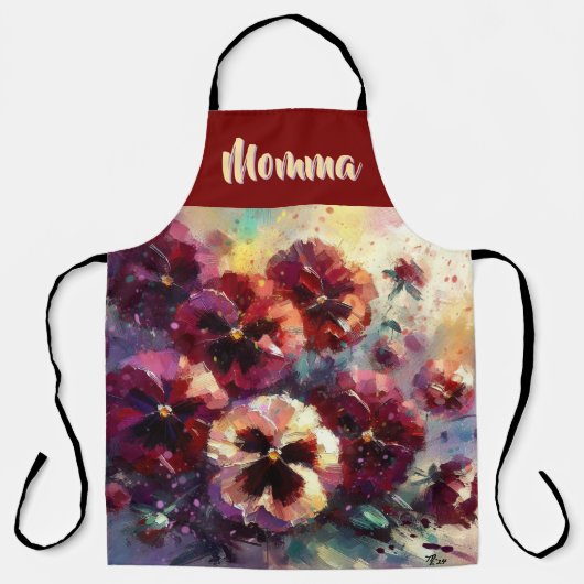 Impressionistic Maroon Pansies Floral Personalized エプロン (正面)