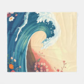 Impressionistic Ocean Wave フリースブランケット (正面(横))