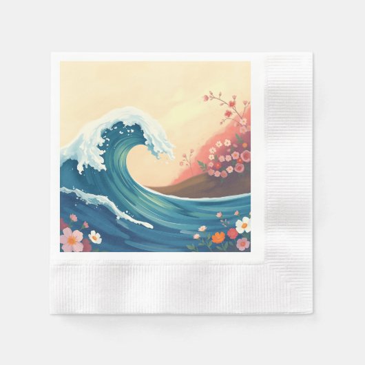 Impressionistic Ocean Wave 縁ありカクテルナプキン (正面)