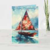 Impressionistic Romantic Sailboat Anniversary カード (正面)