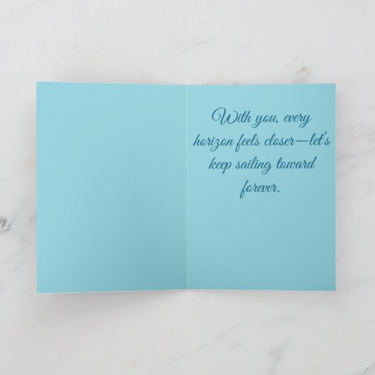 Impressionistic Romantic Sailboat Anniversary カード (内部)