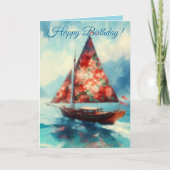 Impressionistic Sailboat Sailing Nautical Birthday カード (正面)