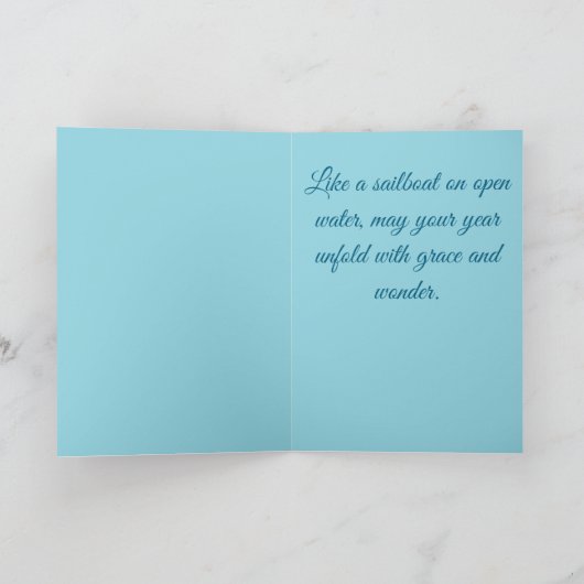 Impressionistic Sailboat Sailing Nautical Birthday カード (内部)