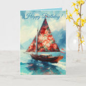 Impressionistic Sailboat Sailing Nautical Birthday カード (黄色い花)