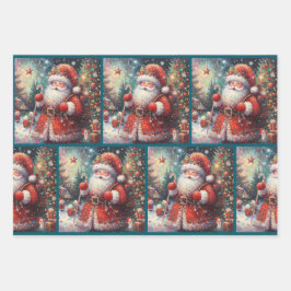 Impressionistic Santa Claus Christmas Decoupage ラッピングペーパーシート