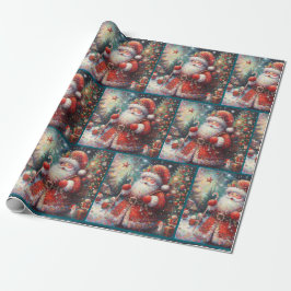 Impressionistic Santa Claus Christmas Decoupage ラッピングペーパー