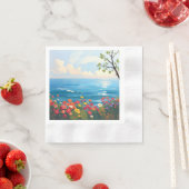 Impressionistic Seascape with Blooming Garden 縁ありカクテルナプキン (インサイチュ)