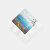 Impressionistic Seascape with Blooming Garden 縁ありカクテルナプキン (角)