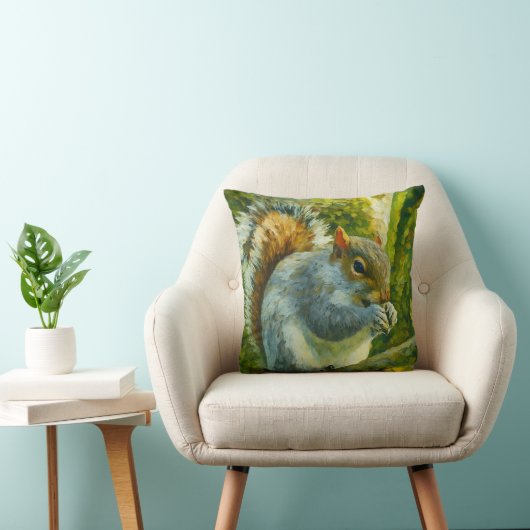 Impressionistic Squirrel in Forest Foliage クッション (椅子)