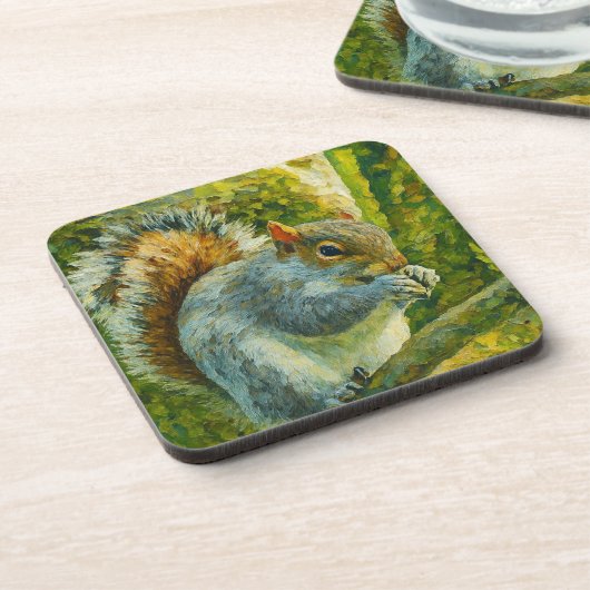 Impressionistic Squirrel in Forest Foliage コースター (左側)